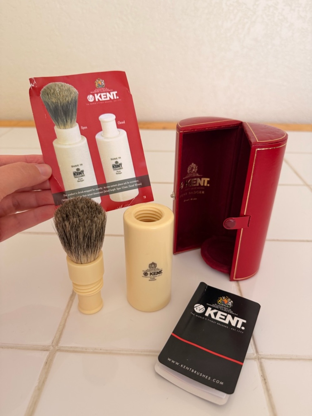 Kent Men’s Shaving Brush Kit Case Pure Badger Hair Made in England Vintage New